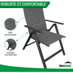 Chaise De Jardin Exterieur - Chaise De Camping - Pliante - 7 Positions - Noir - MaxxGarden -Promos Garde Plante Boutique 72492620 4
