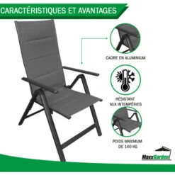 Chaise De Jardin Exterieur - Chaise De Camping - Pliante - 7 Positions - Noir - MaxxGarden -Promos Garde Plante Boutique 72492620 5