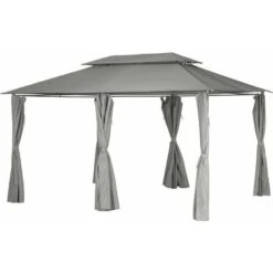 Pavillon De Jardin 3x4m - Pavillon Pergola En Métal Avec Auvents Latéraux - Gris - MaxxGarden