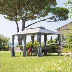 Pavillon De Jardin 3x4m - Pavillon Pergola En Métal Avec Auvents Latéraux - Gris - MaxxGarden -Promos Garde Plante Boutique 72492693 4