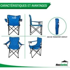 Chaise De Camping Pliante - Jusqu'à 100 Kg - Chaise De Pêche - Bleu - MaxxGarden -Promos Garde Plante Boutique 72492700 5