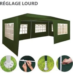 Tente De Réception 3x6m - 18m² - Protection UV - Tonnelle De Jardin Avec Panneaux Latéraux - Fenêtres Hydrofuges - Vert - MaxxGarden -Promos Garde Plante Boutique 72492883 4