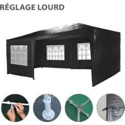 Tente De Réception 3x6m - 18m² - Protection UV - Tonnelle De Jardin Avec Panneaux Latéraux - Fenêtres Hydrofuges - Noir - MaxxGarden -Promos Garde Plante Boutique 72492933 4
