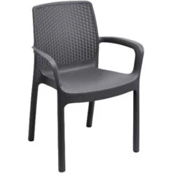 Dmora Chaise D’extérieur Viterbo, Chaise De Jardin, Chaise Pour Table à Manger, Fauteuil D'extérieur Effet Rotin, 100% Made In Italy, Ensemble De 4, Cm 54x60h82, Anthracite -Promos Garde Plante Boutique 72529787 5