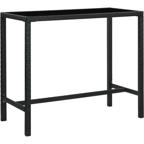 Table Bar De Jardin Table Haute | Table De Cuisine Noir 130x60x110 Cm Résine Tressée Et Verre 99705 3 Table Bar De Jardin Table Haute | Table De Cuisine Noir 130x60x110 Cm Résine Tressée Et Verre 99705