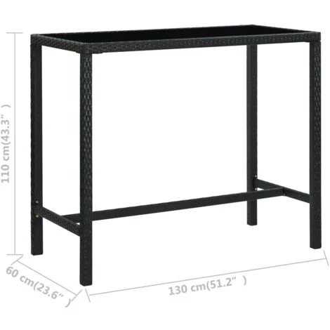 Table Bar De Jardin Table Haute | Table De Cuisine Noir 130x60x110 Cm Résine Tressée Et Verre 99705 7 Table Bar De Jardin Table Haute | Table De Cuisine Noir 130x60x110 Cm Résine Tressée Et Verre 99705 – Image 5