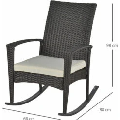 OUTSUNNY Fauteuil à Bascule Rocking Chair Avec Coussin D'assise Déhoussable 66L X 88l X 98H Cm Résine Tressée Imitation Rotin Chocolat -Promos Garde Plante Boutique 7301365 3