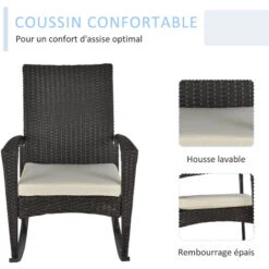 OUTSUNNY Fauteuil à Bascule Rocking Chair Avec Coussin D'assise Déhoussable 66L X 88l X 98H Cm Résine Tressée Imitation Rotin Chocolat -Promos Garde Plante Boutique 7301365 5