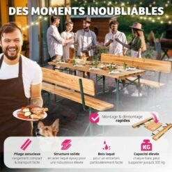 Table De Jardin Pliante 176 X 69 X 76 Cm Avec Bancs - Table De Camping, Table De Réception, Table Et Bancs Pliant En Bois -Promos Garde Plante Boutique 7514512 4