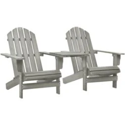 Chaises De Jardin Adirondack Avec Table | Fauteuils De Jardin Avec Table Bois De Sapin Gris 81574