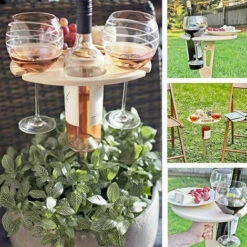 SEENLIN Porte-Verre A Vin En Bois Pliant Exterieur Portatif Pour Table A Vin Pour Fete De Pique-Nique Sur La Plage -Promos Garde Plante Boutique 75561549 5