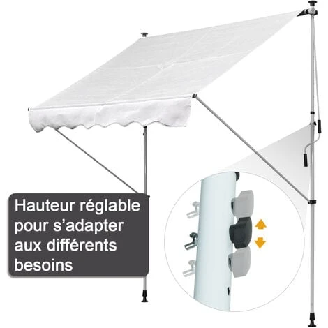 OUTSUNNY Store Banne Manuel Rétractable 2L X 1,5l X 1,7-2,8H M Inclinaison Réglable Installation Rapide Métal Alu Polyester Blanc 7 OUTSUNNY Store Banne Manuel Rétractable 2L X 1,5l X 1,7-2,8H M Inclinaison Réglable Installation Rapide Métal Alu Polyester Blanc – Image 5