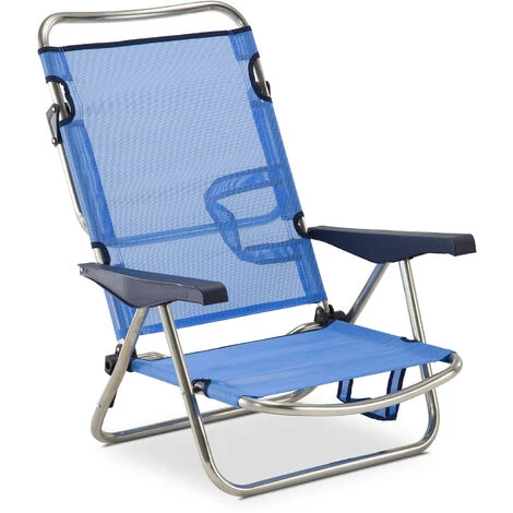 Chaise De Plage Lit Pliable Solenny 4 Positions Bleu Dossier Bas Avec Accoudoirs 81x62x86 cm 3 Chaise De Plage Lit Pliable Solenny 4 Positions Bleu Dossier Bas Avec Accoudoirs 81x62x86 cm