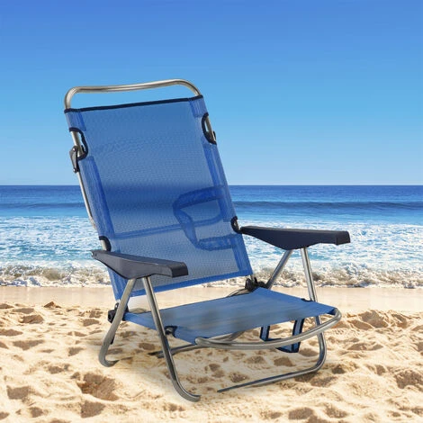 Chaise De Plage Lit Pliable Solenny 4 Positions Bleu Dossier Bas Avec Accoudoirs 81x62x86 cm 4 Chaise De Plage Lit Pliable Solenny 4 Positions Bleu Dossier Bas Avec Accoudoirs 81x62x86 cm – Image 2