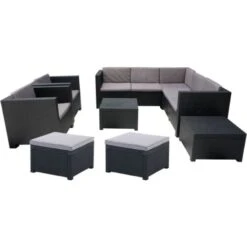 Oasis: Salon De Jardin En Angle 9 Places En Résine Injectée. Finition Résine Tressée