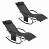 Lot De 2 Fauteuils à Bascule Transats De Jardin Avec Repose-pieds Et 1 Pochette Latérale, Bains De Soleil Rocking Chair - Noir SoBuy® OGS28-Schx2 -Promos Garde Plante Boutique 7927902 1