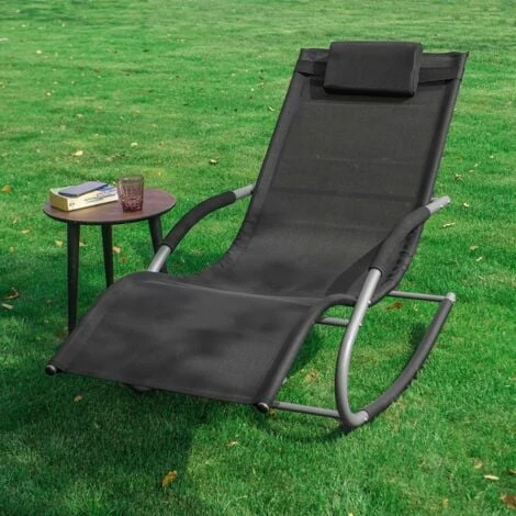 Lot De 2 Fauteuils à Bascule Transats De Jardin Avec Repose-pieds Et 1 Pochette Latérale, Bains De Soleil Rocking Chair - Noir SoBuy® OGS28-Schx2 5 Lot De 2 Fauteuils à Bascule Transats De Jardin Avec Repose-pieds Et 1 Pochette Latérale, Bains De Soleil Rocking Chair - Noir SoBuy® OGS28-Schx2 – Image 3