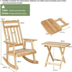 COSTWAY Fauteuil à Bascule De Porche Avec Table Pliable, Ensemble De 2 Bistrot De Terrasse En Bois De Sapin Massif, Chaise De Jardin Pour L'Extérieur à L'Intérieur, Naturel 9 COSTWAY Fauteuil à Bascule De Porche Avec Table Pliable, Ensemble De 2 Bistrot De Terrasse En Bois De Sapin Massif, Chaise De Jardin Pour L'Extérieur à L'Intérieur, Naturel -Promos Garde Plante Boutique 79359524 3