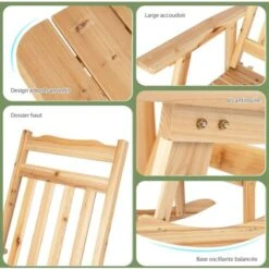 COSTWAY Fauteuil à Bascule De Porche Avec Table Pliable, Ensemble De 2 Bistrot De Terrasse En Bois De Sapin Massif, Chaise De Jardin Pour L'Extérieur à L'Intérieur, Naturel 10 COSTWAY Fauteuil à Bascule De Porche Avec Table Pliable, Ensemble De 2 Bistrot De Terrasse En Bois De Sapin Massif, Chaise De Jardin Pour L'Extérieur à L'Intérieur, Naturel -Promos Garde Plante Boutique 79359524 4