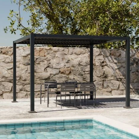Pergola Bioclimatique Anthracite. Aluminium Et Acier. 3x3m. Lames Orientables 4 Pergola Bioclimatique Anthracite. Aluminium Et Acier. 3x3m. Lames Orientables – Image 2