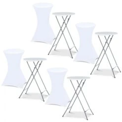 Lot De 4 Tables Hautes Pliantes 105 CM Et 4 Housses Blanches