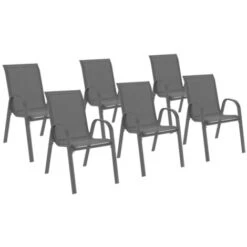 Lot De 6 Chaises De Jardin LYMA Métal Et Textilène Empilables Gris Anthracite