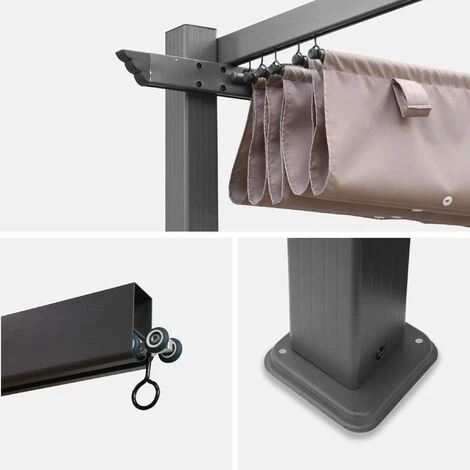 Pergola Aluminium - Isla 3x4m - Toile Taupe - Tonnelle Idéale Pour Votre Terrasse. Toit Rétractable. Toile Coulissante. Structure Aluminium 7 Pergola Aluminium - Isla 3x4m - Toile Taupe - Tonnelle Idéale Pour Votre Terrasse. Toit Rétractable. Toile Coulissante. Structure Aluminium – Image 5