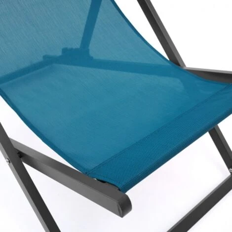 Lot De 2 Chiliennes LOTA En Acier Et Toile Textilène Bleu Canard 5 Lot De 2 Chiliennes LOTA En Acier Et Toile Textilène Bleu Canard – Image 3