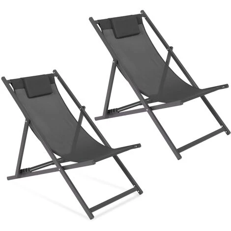 Lot De 2 Chiliennes LOTA En Acier Et Toile Textilène Gris Anthracite 3 Lot De 2 Chiliennes LOTA En Acier Et Toile Textilène Gris Anthracite