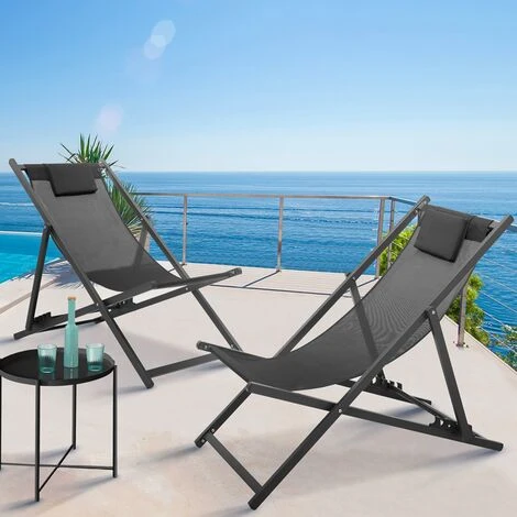 Lot De 2 Chiliennes LOTA En Acier Et Toile Textilène Gris Anthracite 4 Lot De 2 Chiliennes LOTA En Acier Et Toile Textilène Gris Anthracite – Image 2