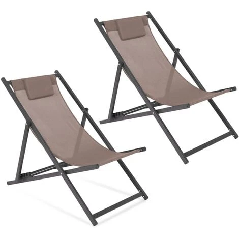 Lot De 2 Chiliennes LOTA En Acier Et Toile Textilène Taupe 3 Lot De 2 Chiliennes LOTA En Acier Et Toile Textilène Taupe