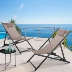 Lot De 2 Chiliennes LOTA En Acier Et Toile Textilène Taupe 8 Lot De 2 Chiliennes LOTA En Acier Et Toile Textilène Taupe -Promos Garde Plante Boutique 81174981 2