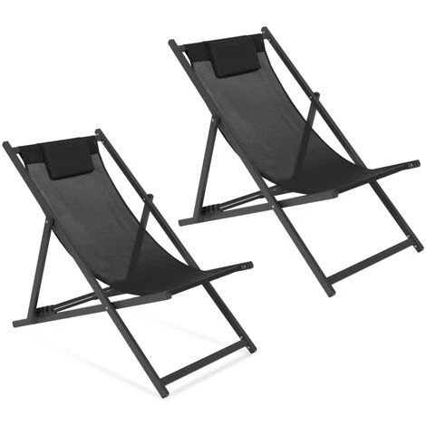 Lot De 2 Chiliennes LOTA En Acier Et Toile Textilène Noire 3 Lot De 2 Chiliennes LOTA En Acier Et Toile Textilène Noire