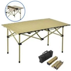 Table Pliante, SDLOGAL, 95x 56x 50 Cm(LxWxH), Table De Camping Pliable Avec Cadre En Aluminium, Plateau De Table Enroulable, Ultraléger Et Compact, Table De Camping Avec Sac De Transport