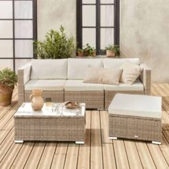 Salon De Jardin En Résine Pour 4 Personnes - Torino Naturel / Beige -Promos Garde Plante Boutique 82079905 2