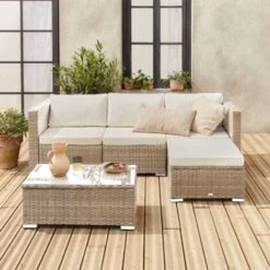 Salon De Jardin En Résine Pour 4 Personnes - Torino Naturel / Beige -Promos Garde Plante Boutique 82079905 3