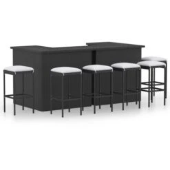 Meuble De Bar De Jardin 8 Pcs - Moderne - Meuble De Jardin Avec Coussins Résine Tressée Noir Balcon 8535