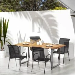 Lot De 4 Chaises De Jardin Moderne Acier Et Textilène Noir,51 X 66 X 88 Cm
