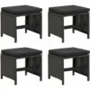 Lot De 4 Tabourets De Jardin Moderne Avec Coussins Résine Tressée Noir,40,5 X 40,5 X 35 Cm -Promos Garde Plante Boutique 82093760 1