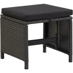 Lot De 4 Tabourets De Jardin Moderne Avec Coussins Résine Tressée Noir,40,5 X 40,5 X 35 Cm -Promos Garde Plante Boutique 82093760 2
