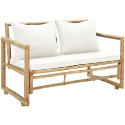 Banquette D'extérieur - Moderne Canapé De Jardin à 2 Places Avec Coussins Bambou Pour Terrasse Balcon FR5274