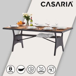 Table De Jardin Polyrotin Avec Compartiment Plateau En Bois D'acacia Pré-huilé Hauteur Réglable Résistant Aux Intempéries Brun -Promos Garde Plante Boutique 82242803 5
