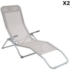 Lot De 2 Bains De Soleil Pliants - Levito Gris Taupe- Transats Textilène 2 Positions. Chaises Longues -Promos Garde Plante Boutique 82408773 4