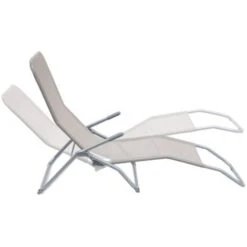 Lot De 2 Bains De Soleil Pliants - Levito Gris Taupe- Transats Textilène 2 Positions. Chaises Longues -Promos Garde Plante Boutique 82408773 5