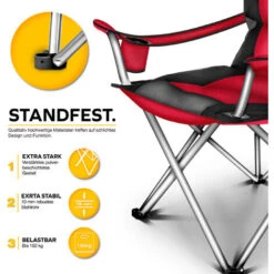 TRESKO Chaise De Camping Pliante ROUGE Jusqu'à 150 Kg Chaise De Pêche, Avec Accoudoirs Et Porte-gobelets -Promos Garde Plante Boutique 82798071 3