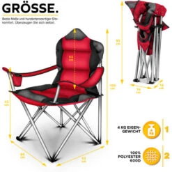 TRESKO Chaise De Camping Pliante ROUGE Jusqu'à 150 Kg Chaise De Pêche, Avec Accoudoirs Et Porte-gobelets -Promos Garde Plante Boutique 82798071 5