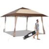 COSTWAY Tonnelle De Jardin Pliante 4M X 4M Avec Supports En Fer Et Roues/Tente De Reception Imperméable UPF 50+ à Hauteur 265-285CM Avant-Toits Sac Portable Pour 8-10 Personnes-Beige -Promos Garde Plante Boutique 83170585 1