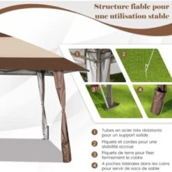 COSTWAY Tonnelle De Jardin Pliante 4M X 4M Avec Supports En Fer Et Roues/Tente De Reception Imperméable UPF 50+ à Hauteur 265-285CM Avant-Toits Sac Portable Pour 8-10 Personnes-Beige 9 COSTWAY Tonnelle De Jardin Pliante 4M X 4M Avec Supports En Fer Et Roues/Tente De Reception Imperméable UPF 50+ à Hauteur 265-285CM Avant-Toits Sac Portable Pour 8-10 Personnes-Beige -Promos Garde Plante Boutique 83170585 3