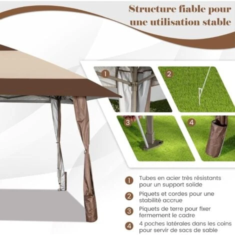 COSTWAY Tonnelle De Jardin Pliante 4M X 4M Avec Supports En Fer Et Roues/Tente De Reception Imperméable UPF 50+ à Hauteur 265-285CM Avant-Toits Sac Portable Pour 8-10 Personnes-Beige 5 COSTWAY Tonnelle De Jardin Pliante 4M X 4M Avec Supports En Fer Et Roues/Tente De Reception Imperméable UPF 50+ à Hauteur 265-285CM Avant-Toits Sac Portable Pour 8-10 Personnes-Beige – Image 3