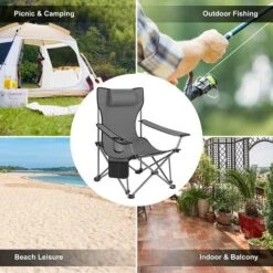 WOLTU Chaise De Camping.avec Appui-tête. Porte-gobelet. Poche De Rangement. Sac De Transport. Charge 150 Kg. Gris CPS8148gr -Promos Garde Plante Boutique 83284871 3
